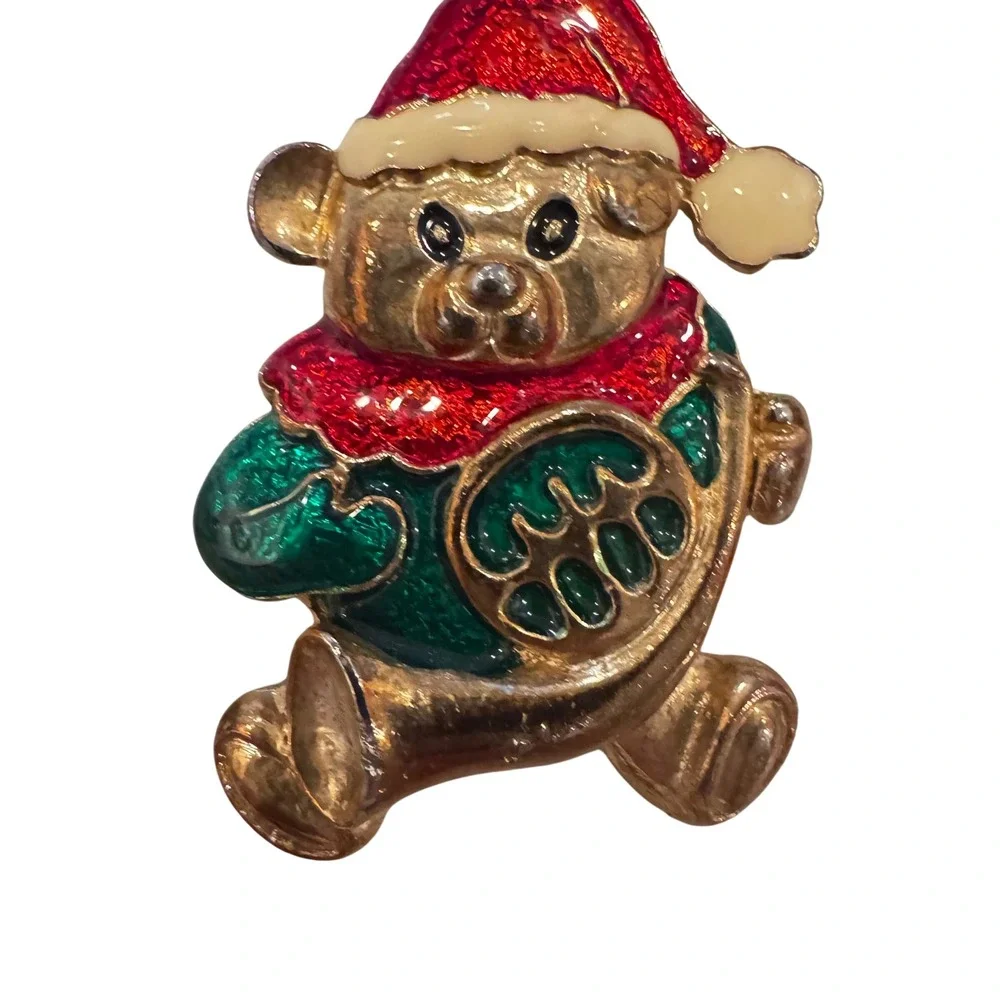 Lot of 6 Christmas Brooches Tree‎ Snowman Bear Wreath Vintage 2 stones missing